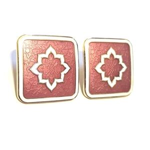 Signed Nuri Cloissone Enameled Vintage Earrings Sqare Bold